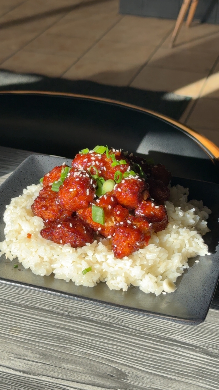 Garlic Chili Chicken Bites over Rice